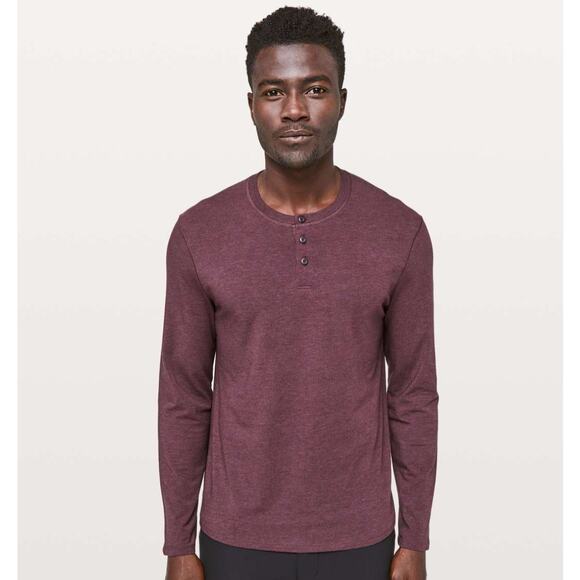 lululemon athletica Men's Maroon 5 Year Basic Long Sleeve Henley Size Large - Picture 1 of 13